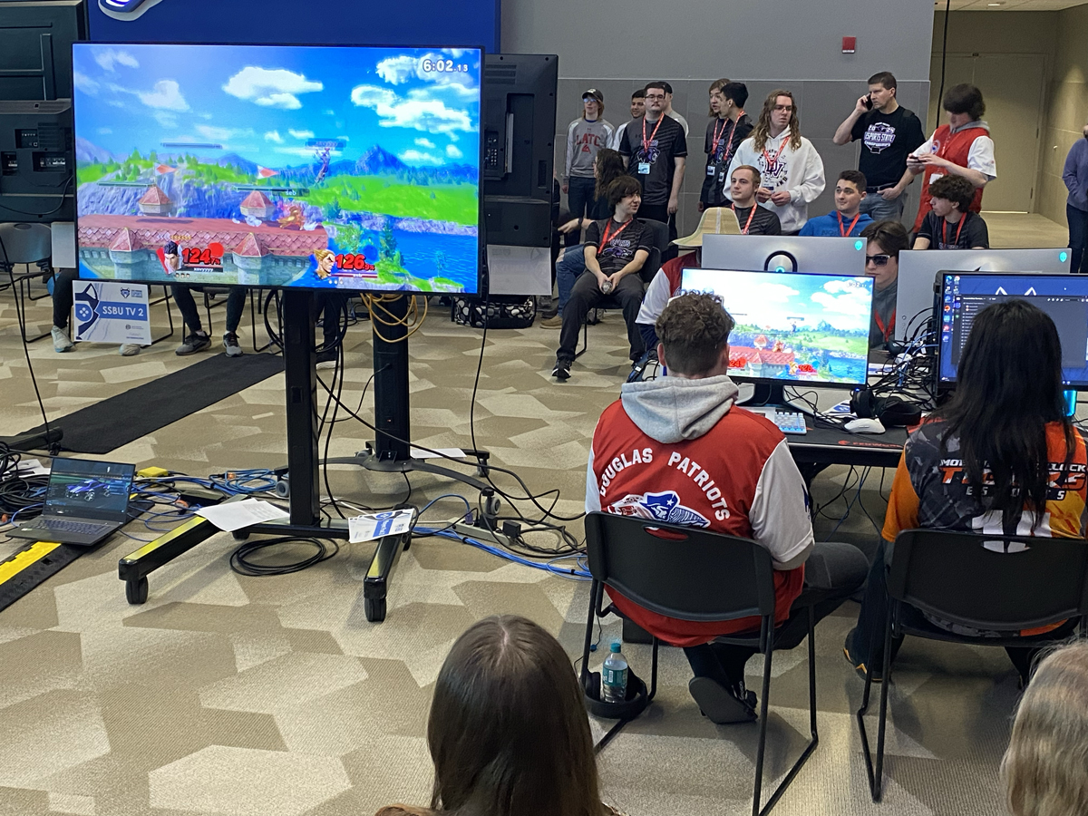 High school esports athletes compete in Super Smash Bros. Ultimate at the South Dakota state tournament in Brookings.