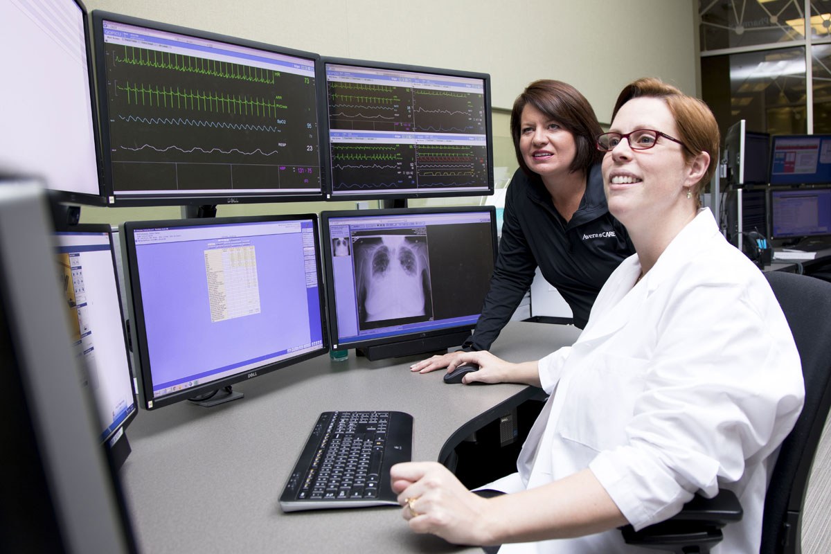 Physicians taking video call with patient in the Avera eCARE center