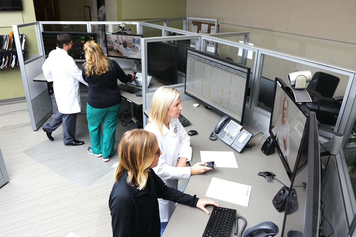 Physicians taking video call with patient in the Avera eCARE center