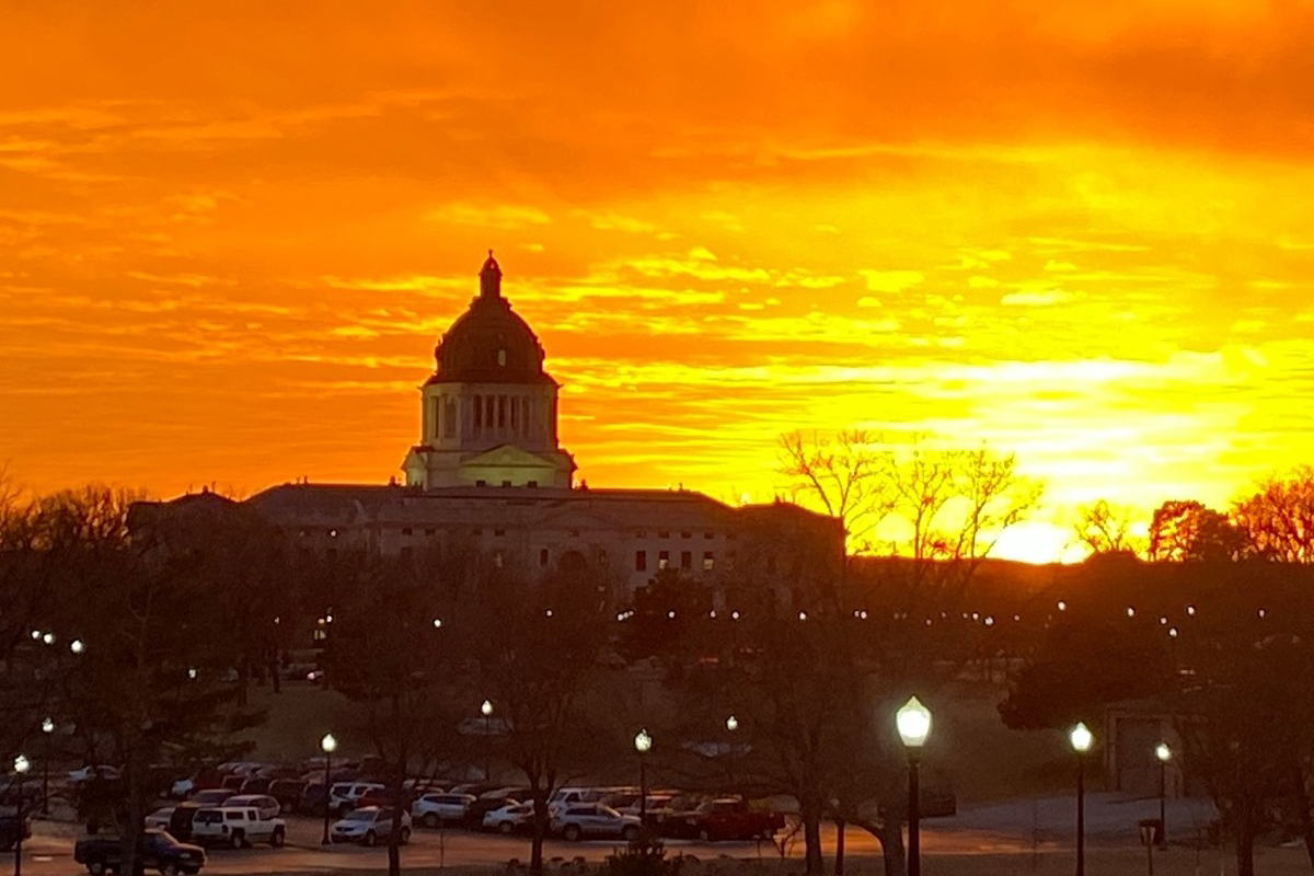 Sunset over Capitol building in Pierre