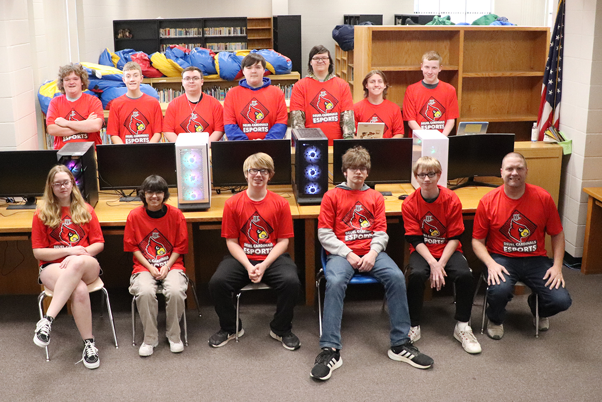 The Deuel High School esports team in South Dakota poses for a team photo
