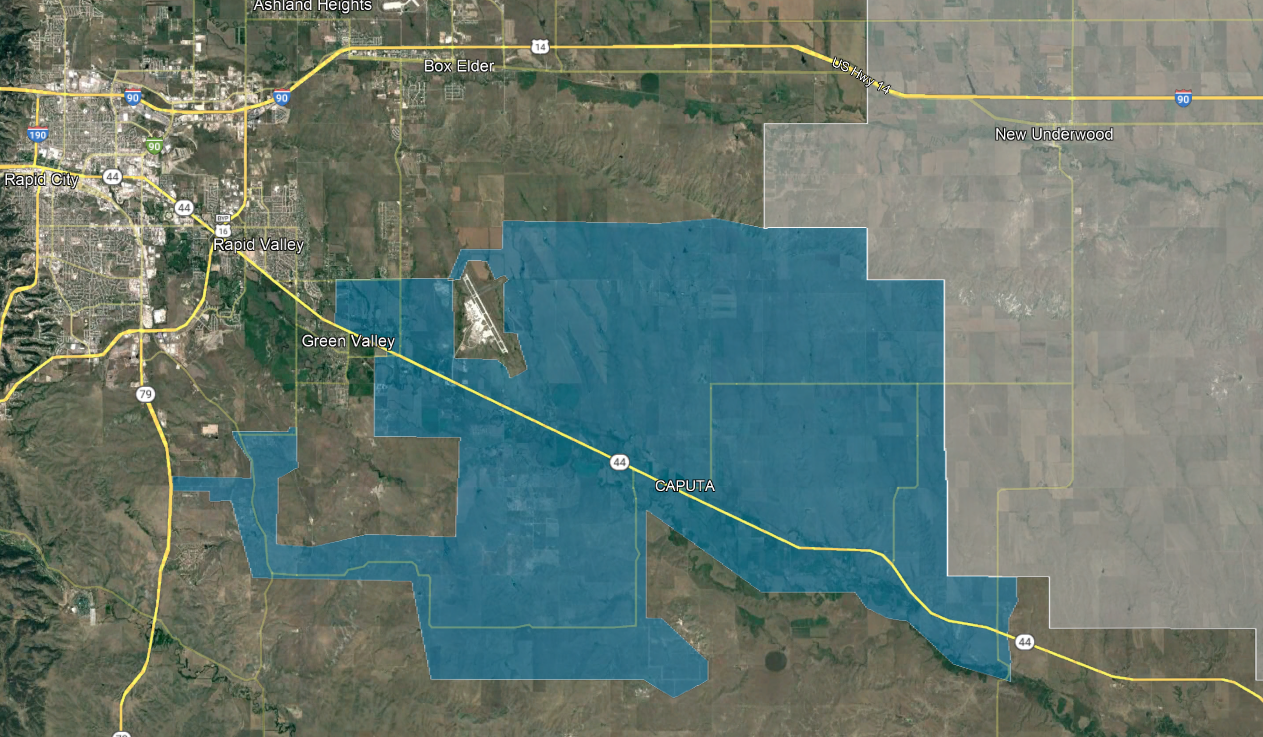 Map on Golden West Telecommunications expansion area near Rapid City