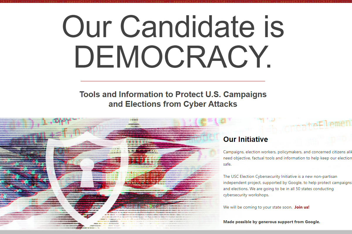 Screenshot of Election Cybersecurity Initiative website