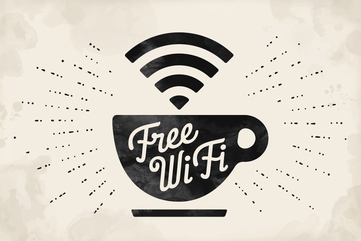 Free Wi-Fi sign in a cup of coffee