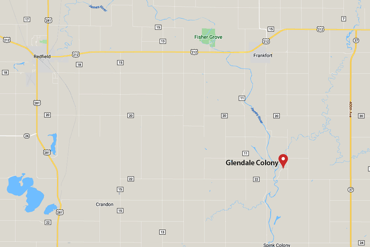 Map of Glendale Hutterite Colony