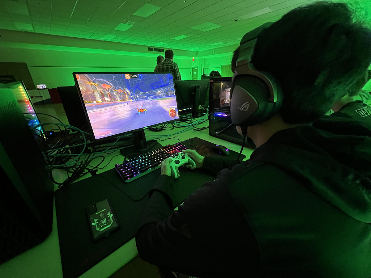 A student plays Rocket League during an esports event at the Lakota Nation Invitational in December in Rapid City