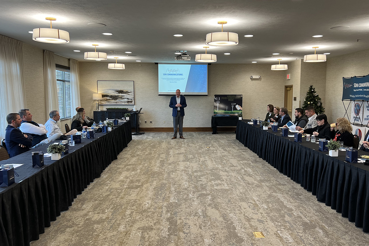 SDN Communications CEO Ryan Punt speaks to a group of South Dakota legislators during a legislative luncheon in Sioux Falls in December.