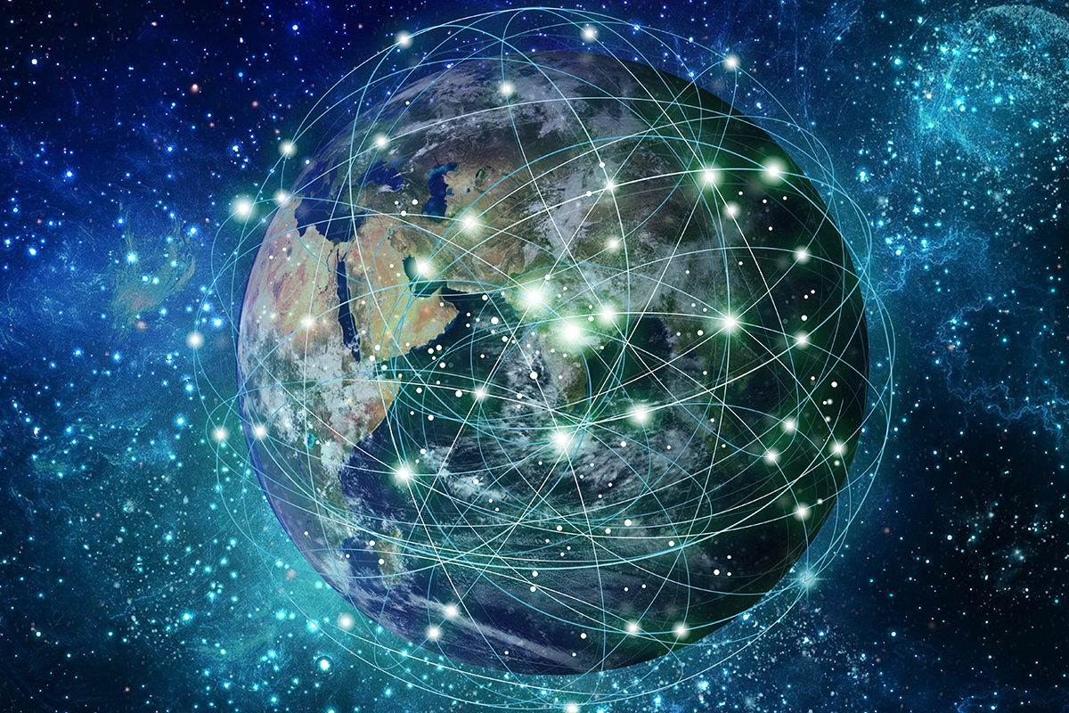 concept image of satellite network grid around the earth