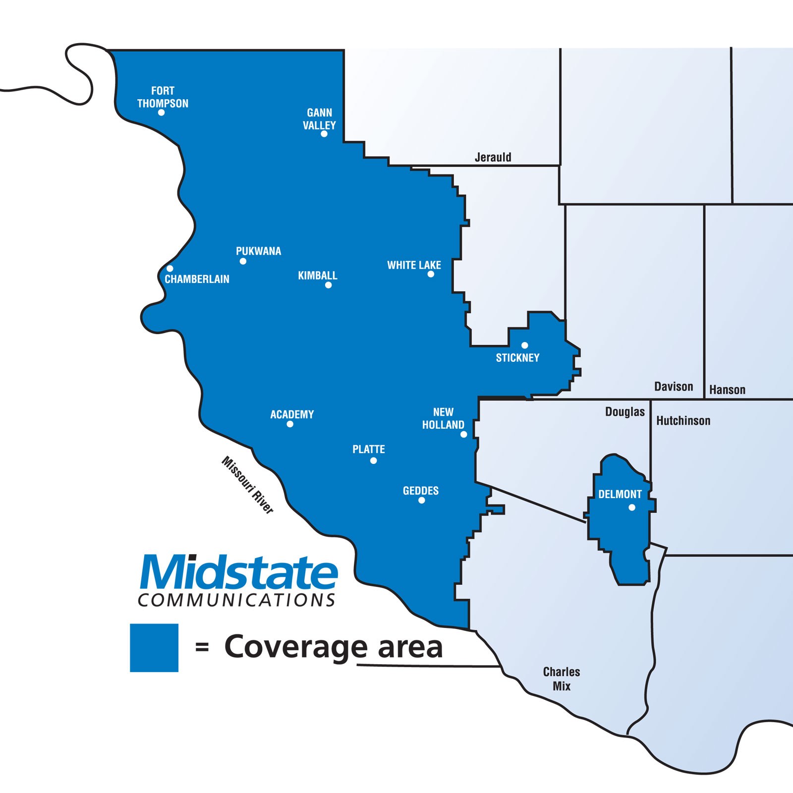 Midstate Communications coverage area map