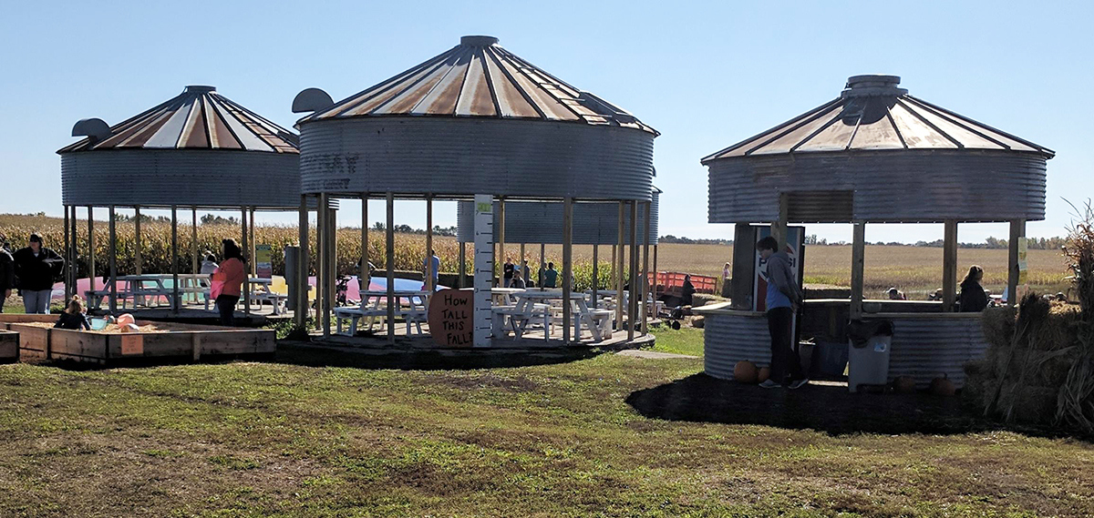 Workers and customers walk around at the Big Stone Pumpkin Patch near Milbank