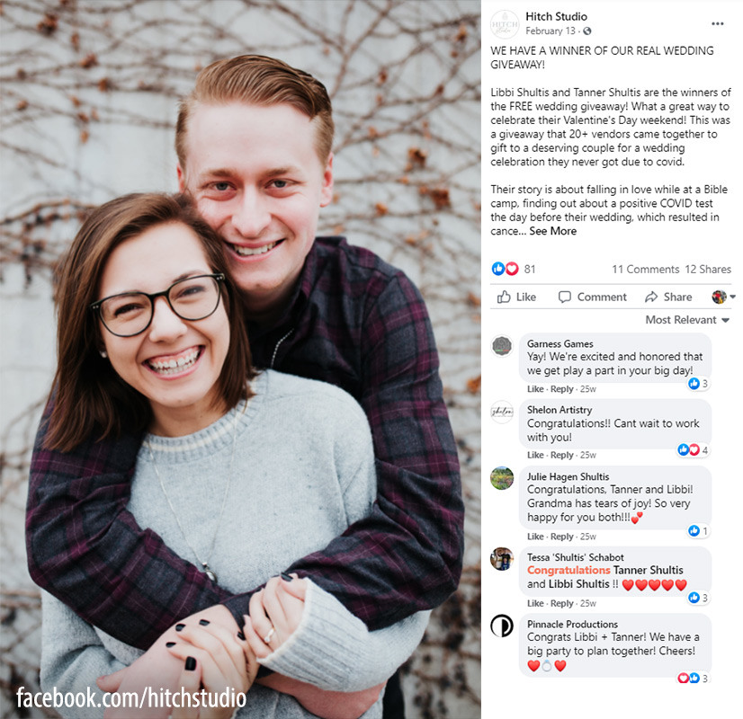 Facebook image of couple that won the Real Wedding Giveaway