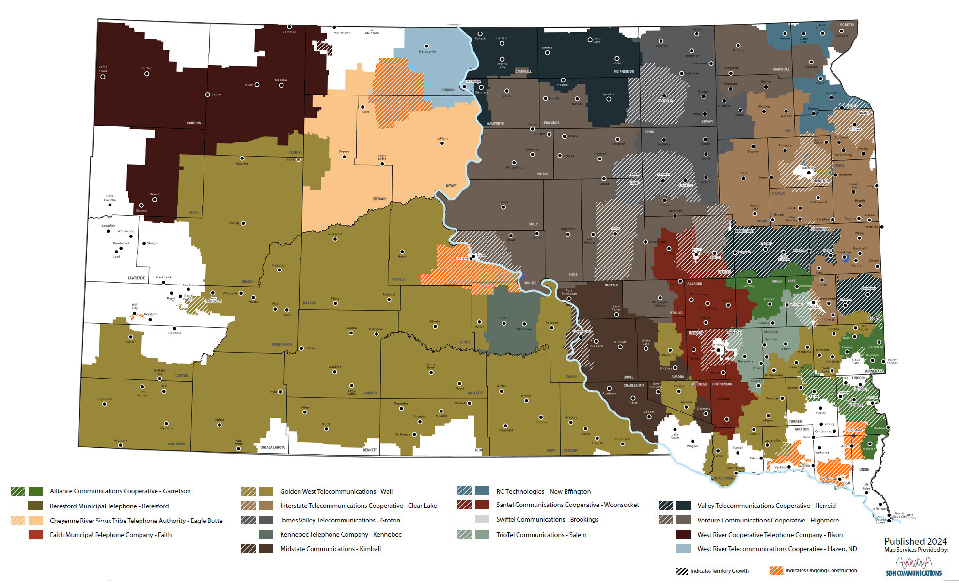 SDN Communications Member Territories covering South Dakota