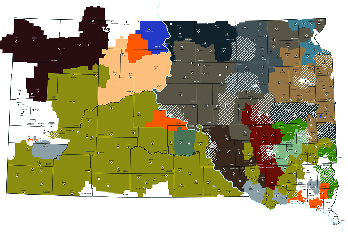 SDN Communications member-owner territory map of South Dakota