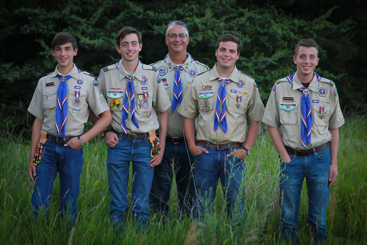 Mark Shlanta with his four sons, all of whom are Eagle Scouts.