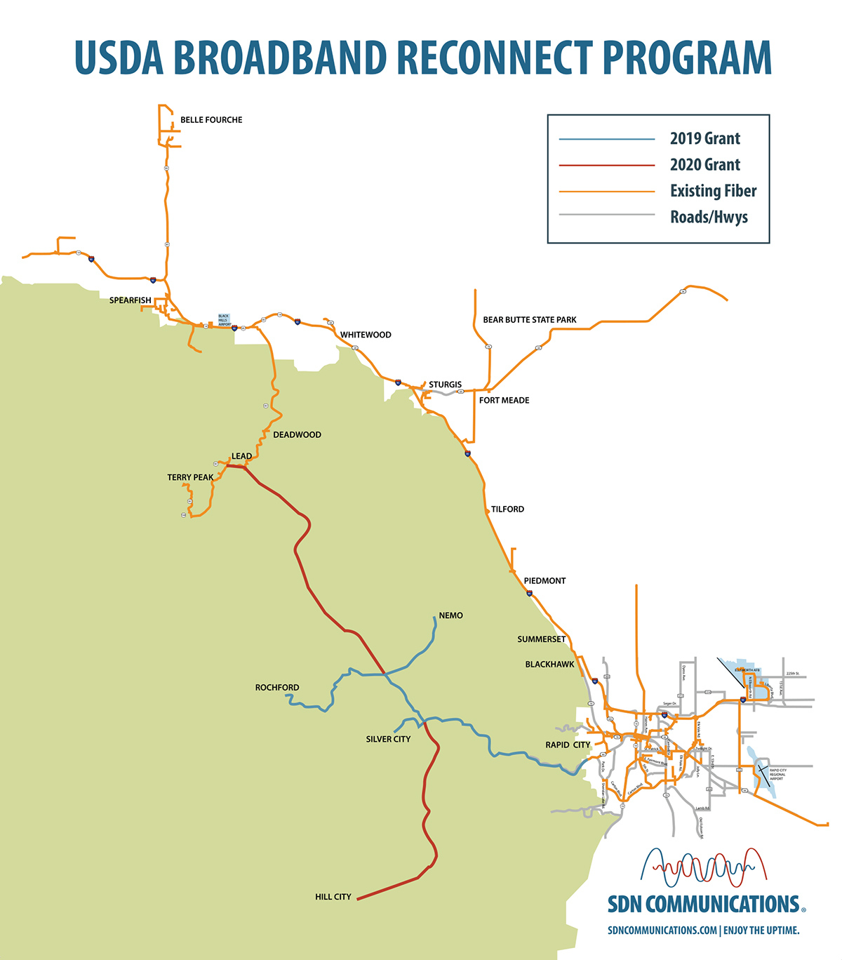 map of fiber routes proposed in the Black Hills