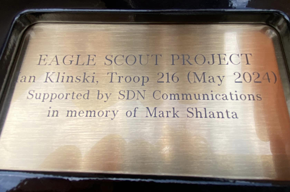 A plaque commemorating an Eagle Scout project at Great Bear State Park.