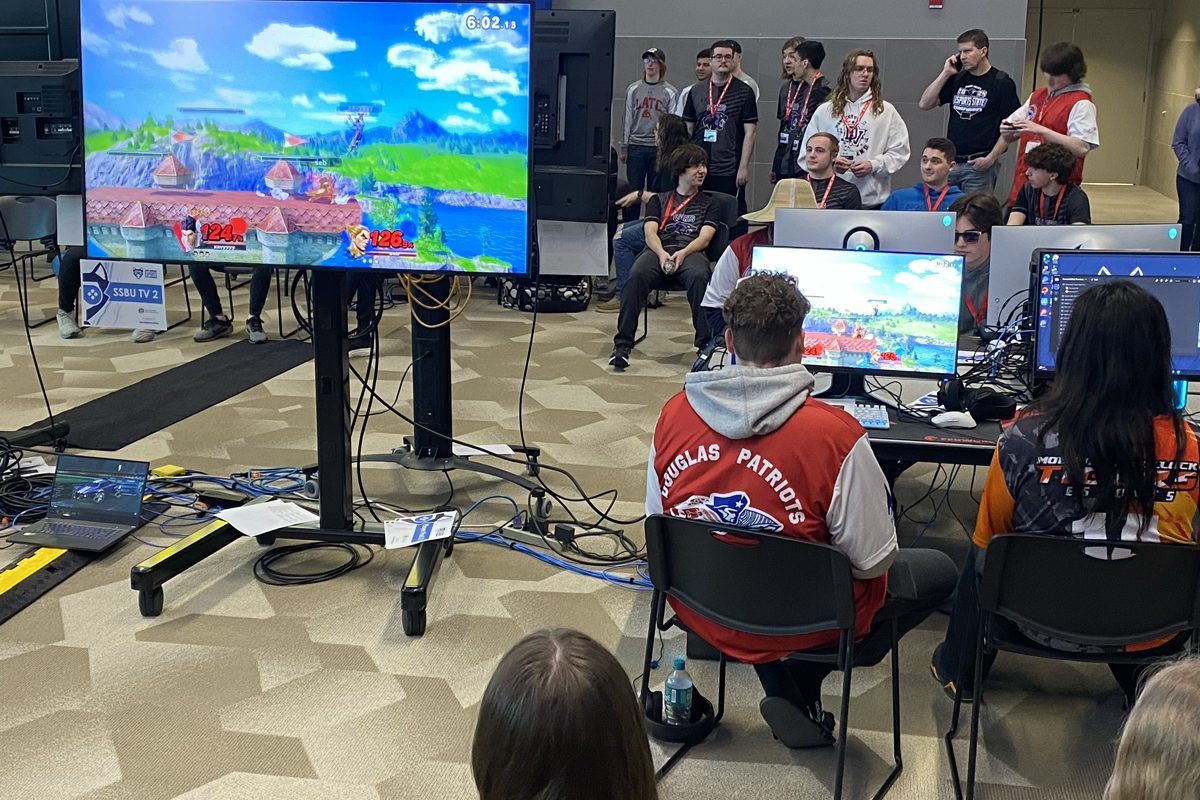 High school students compete in Super Smash Bros. at the South Dakota esports state tournament in Brookings.