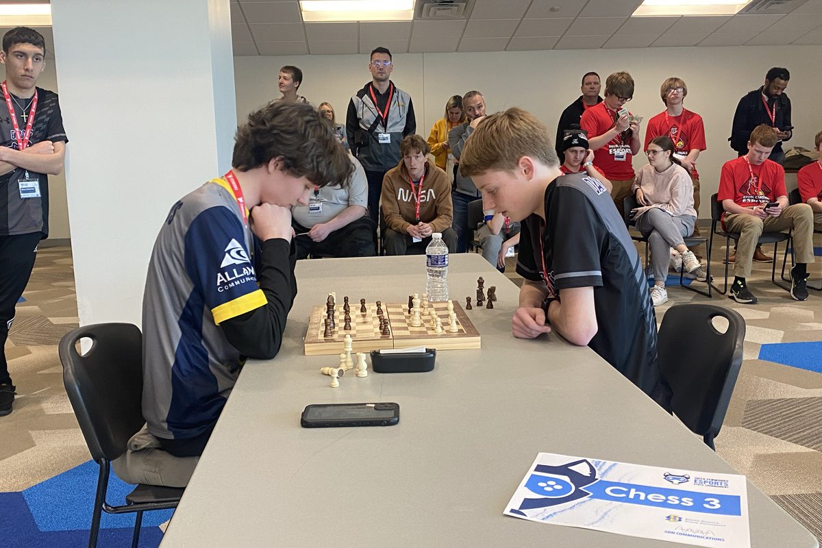 High school students compete in chess at the South Dakota esports state tournament in Brookings.