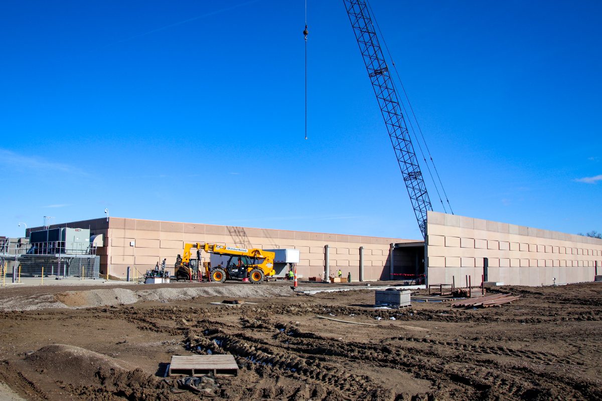 Exterior view of Data Center's expansion from the north where the exterior is still open