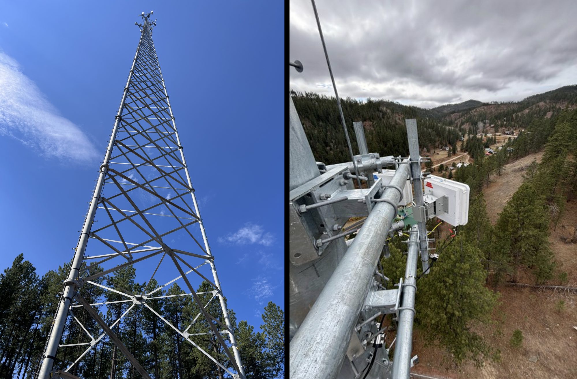 A ReConnect monopole is on the left with a close-up of the monopole's transmitters.