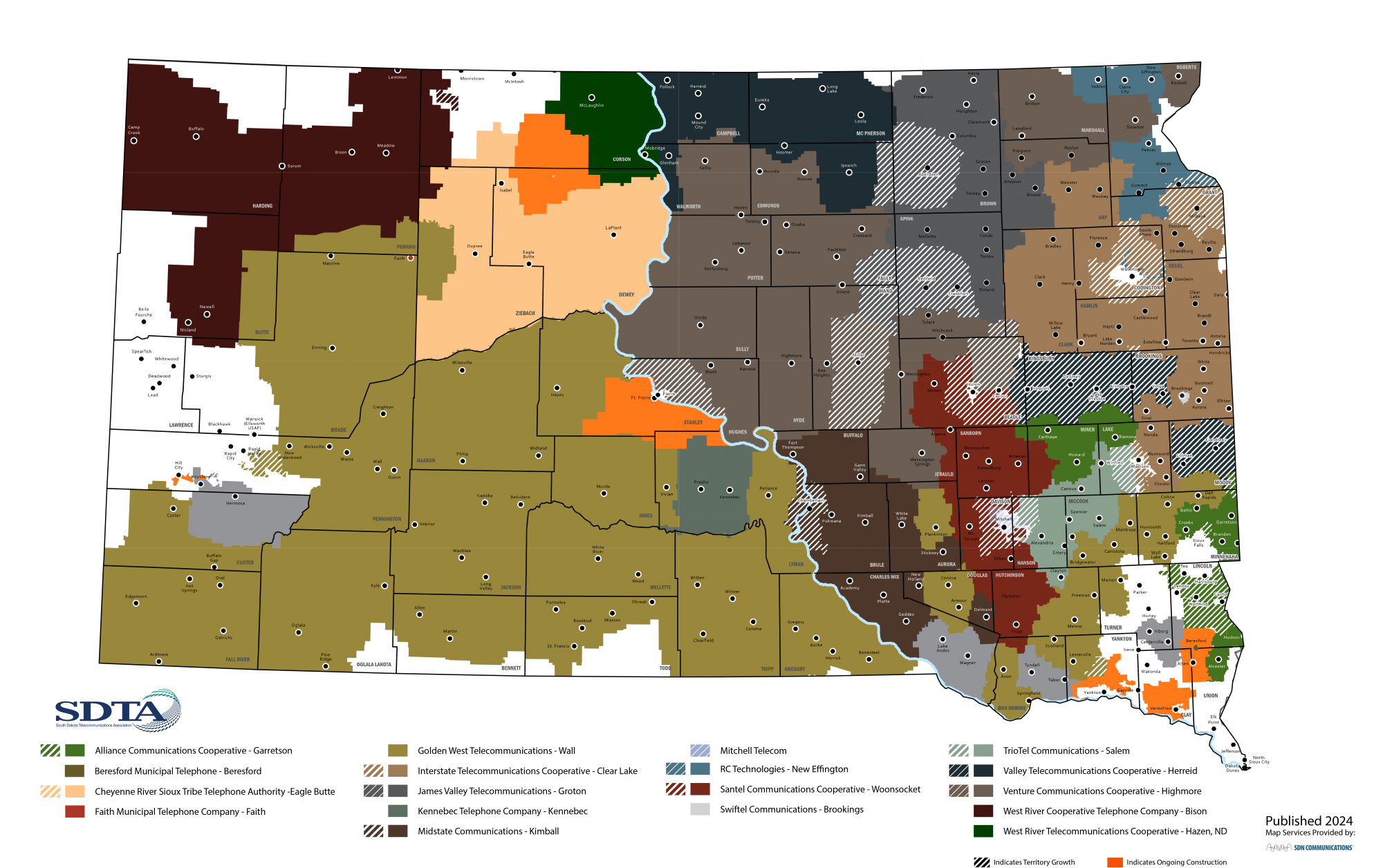 SDN Communications Member Territories covering South Dakota