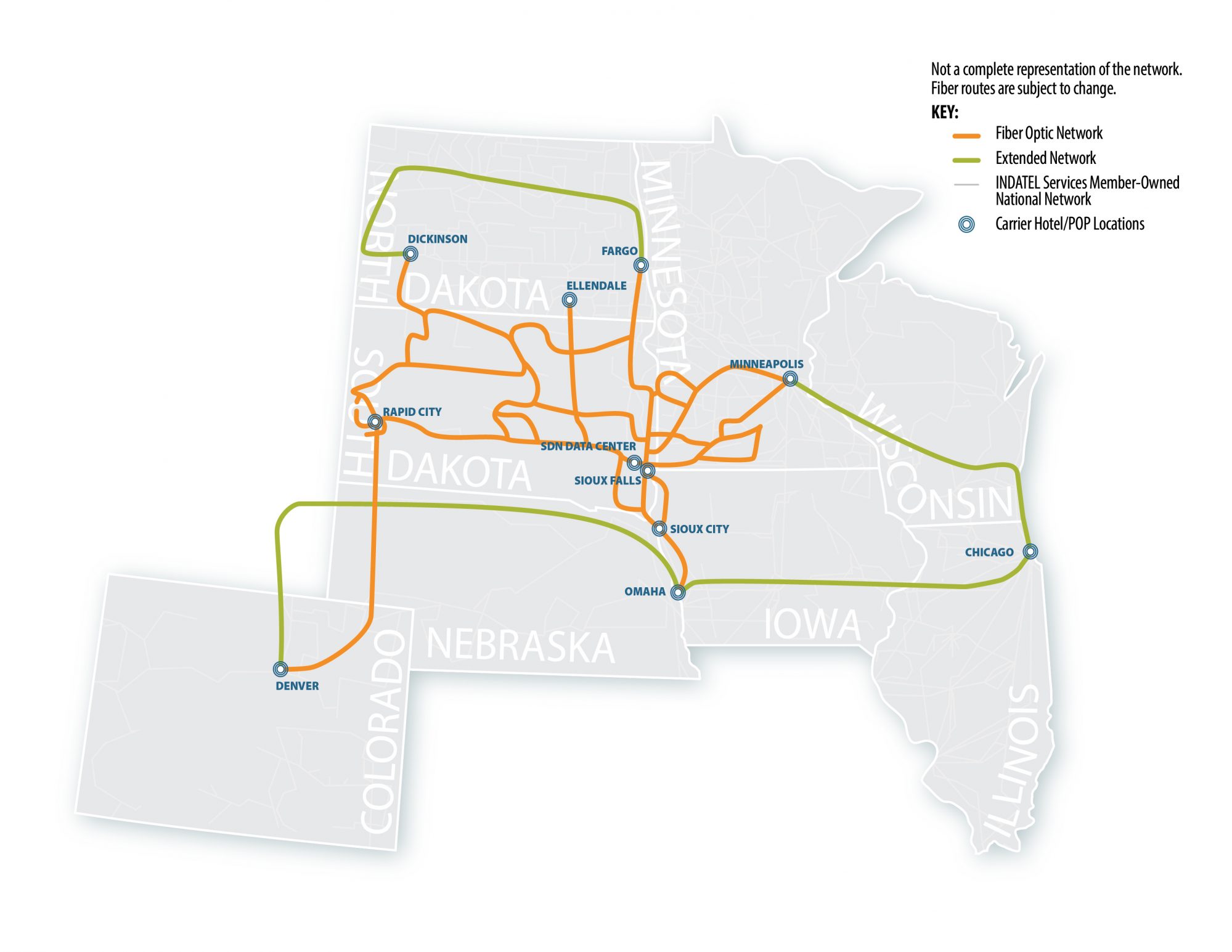 Map of the midwest with SDN's network wholesale partner connectivity options