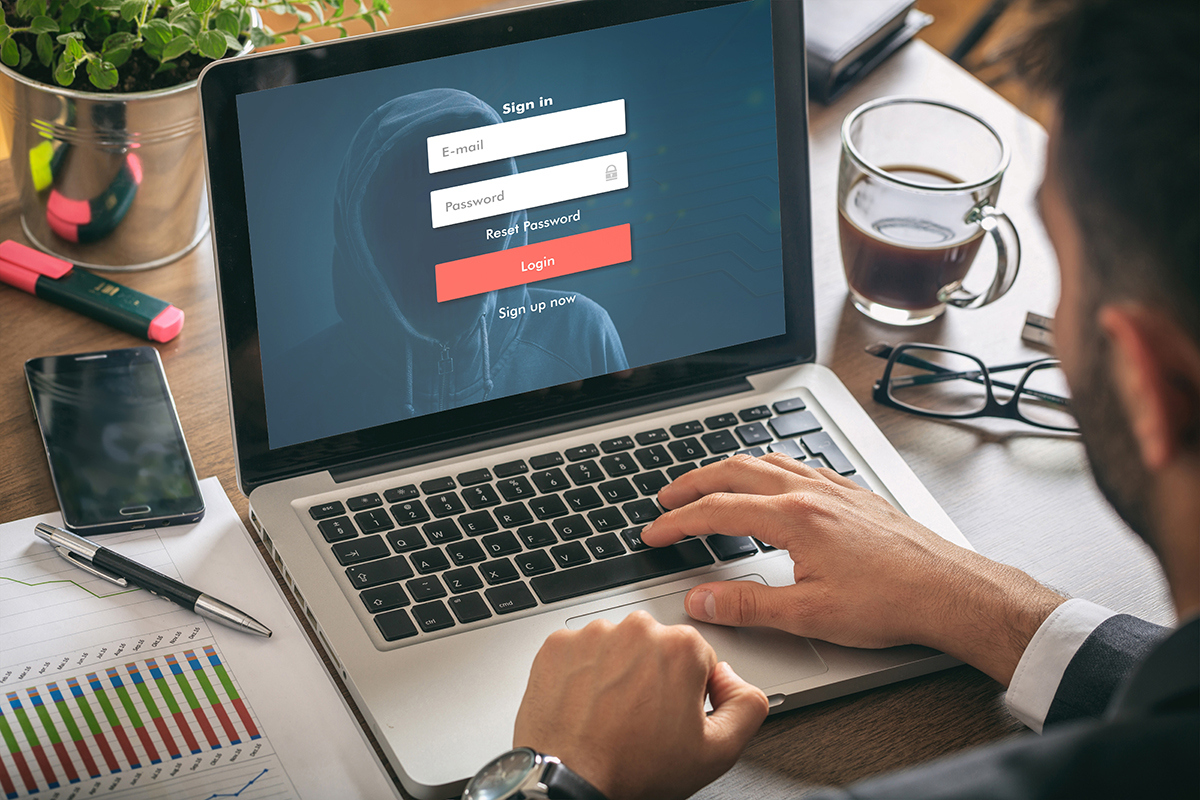 employee logging into a computer